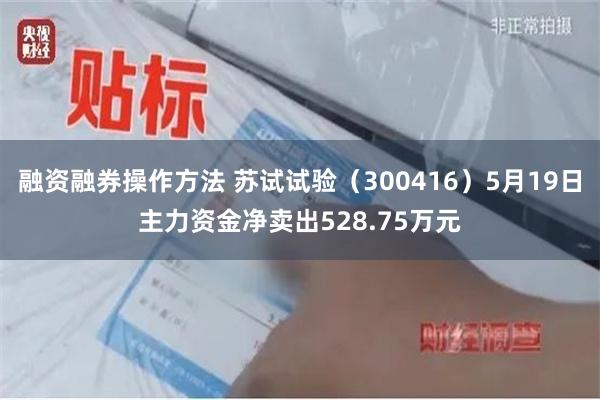 融资融券操作方法 苏试试验（300416）5月19日主力资金净卖出528.75万元