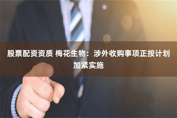 股票配资资质 梅花生物：涉外收购事项正按计划加紧实施