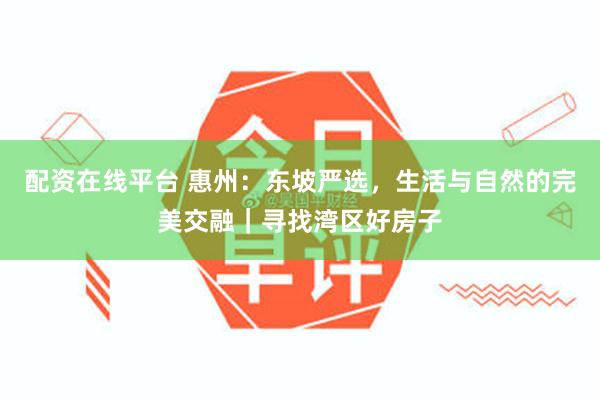 配资在线平台 惠州：东坡严选，生活与自然的完美交融｜寻找湾区好房子