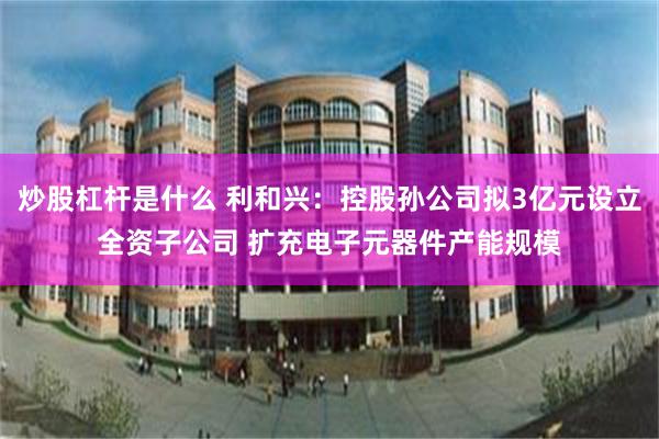 炒股杠杆是什么 利和兴：控股孙公司拟3亿元设立全资子公司 扩充电子元器件产能规模